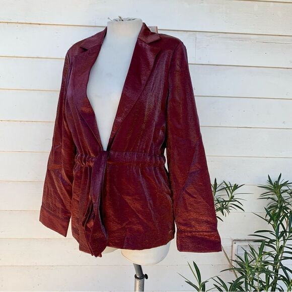 Scotch & Soda Dress Blazer Shiny Belted Jacket NWT Metallic Plum Rust M Red - Picture 3 of 10